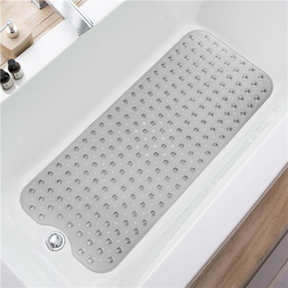 Extra Long Non Slip Bath Mat 39x16 Suction Cups Drain Holes Machine Washable - Picture 1 of 7